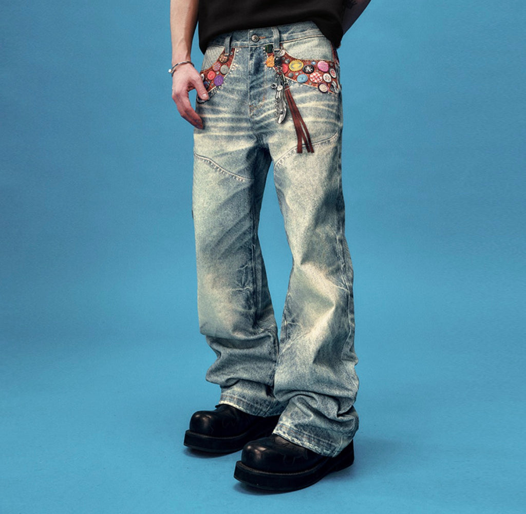 Designer-Created Cap Badge Jeans
