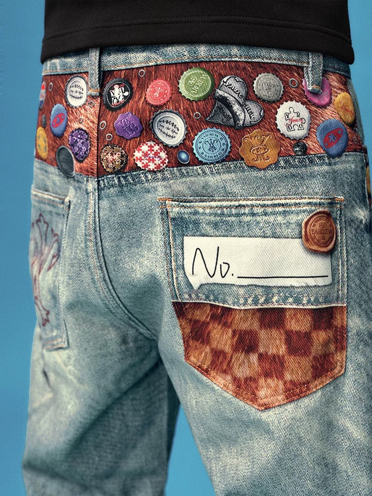 Designer-Created Cap Badge Jeans