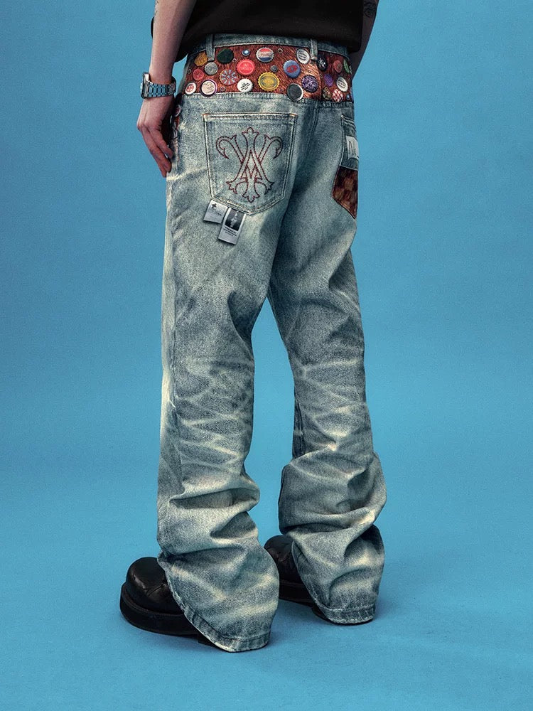 Designer-Created Cap Badge Jeans