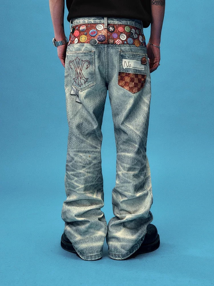 Designer-Created Cap Badge Jeans
