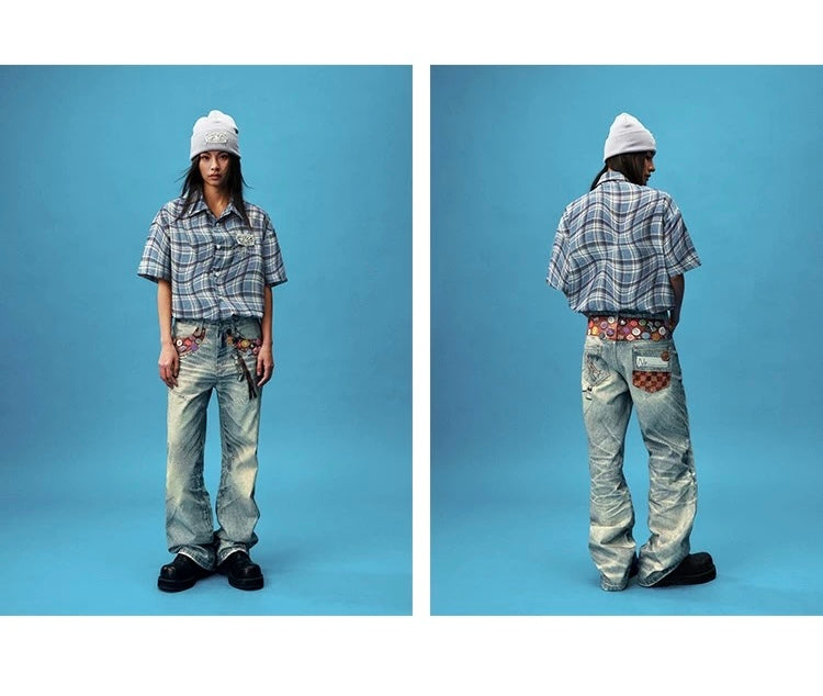 Designer-Created Cap Badge Jeans