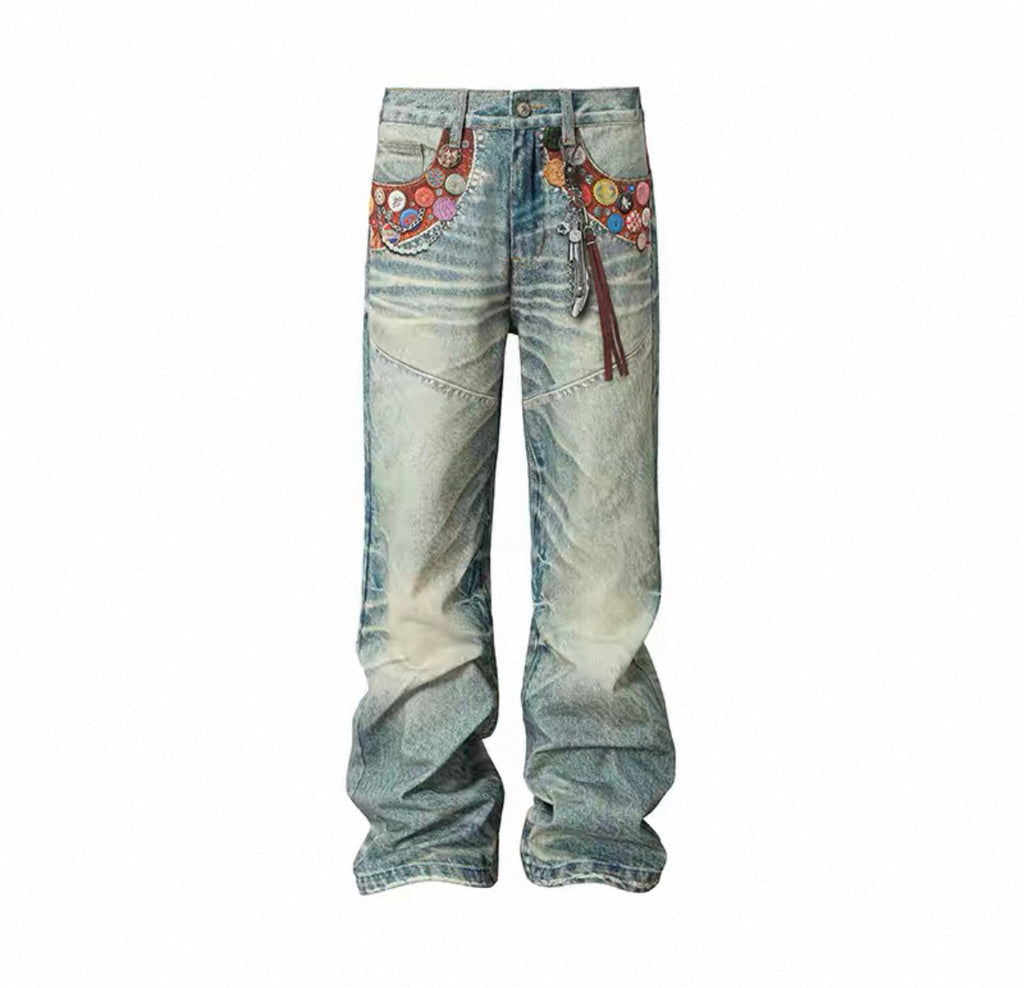 Designer-Created Cap Badge Jeans