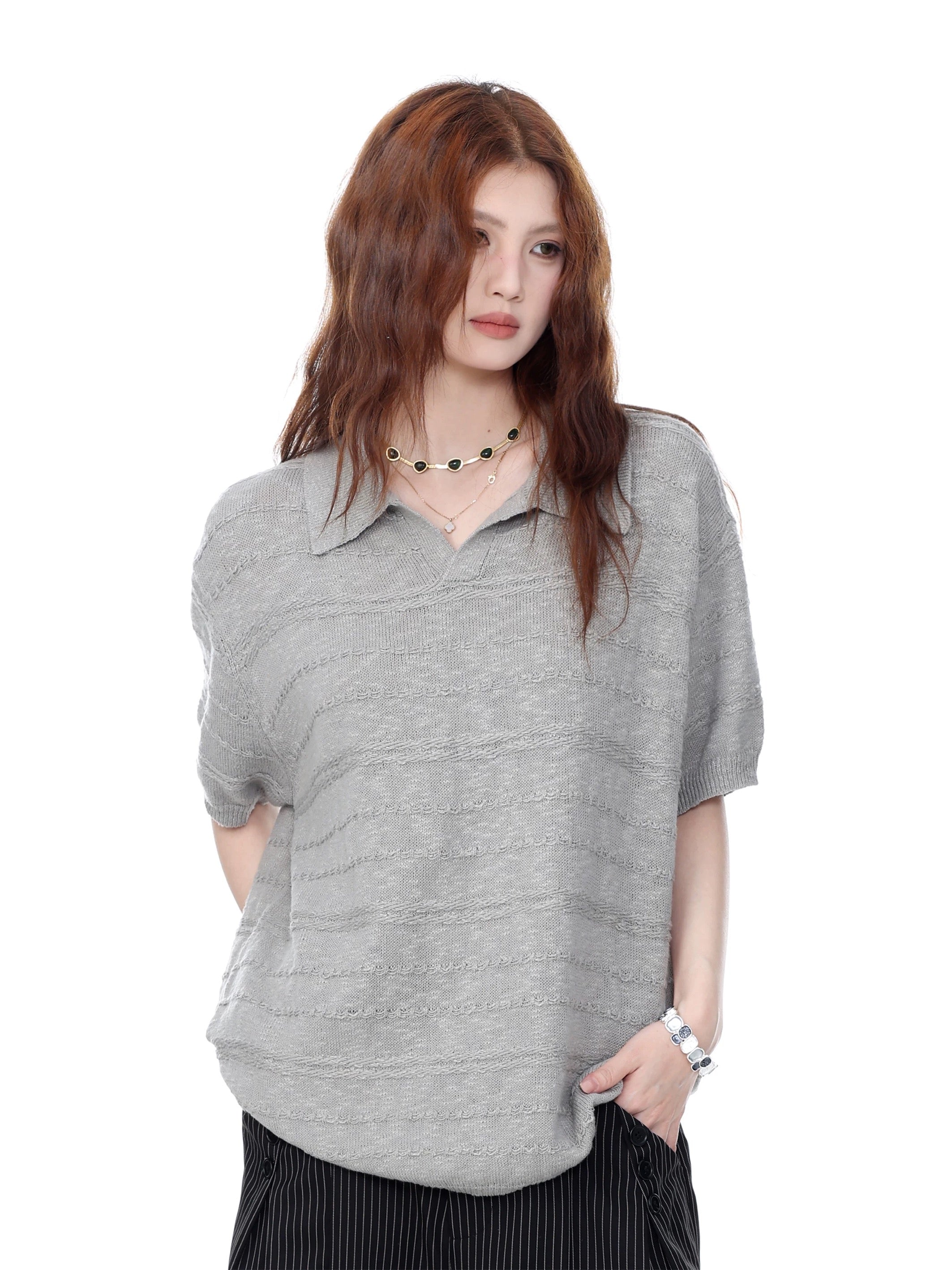 Seagull Collar Knit Polo Shirt – Relaxed Old Money Aesthetic