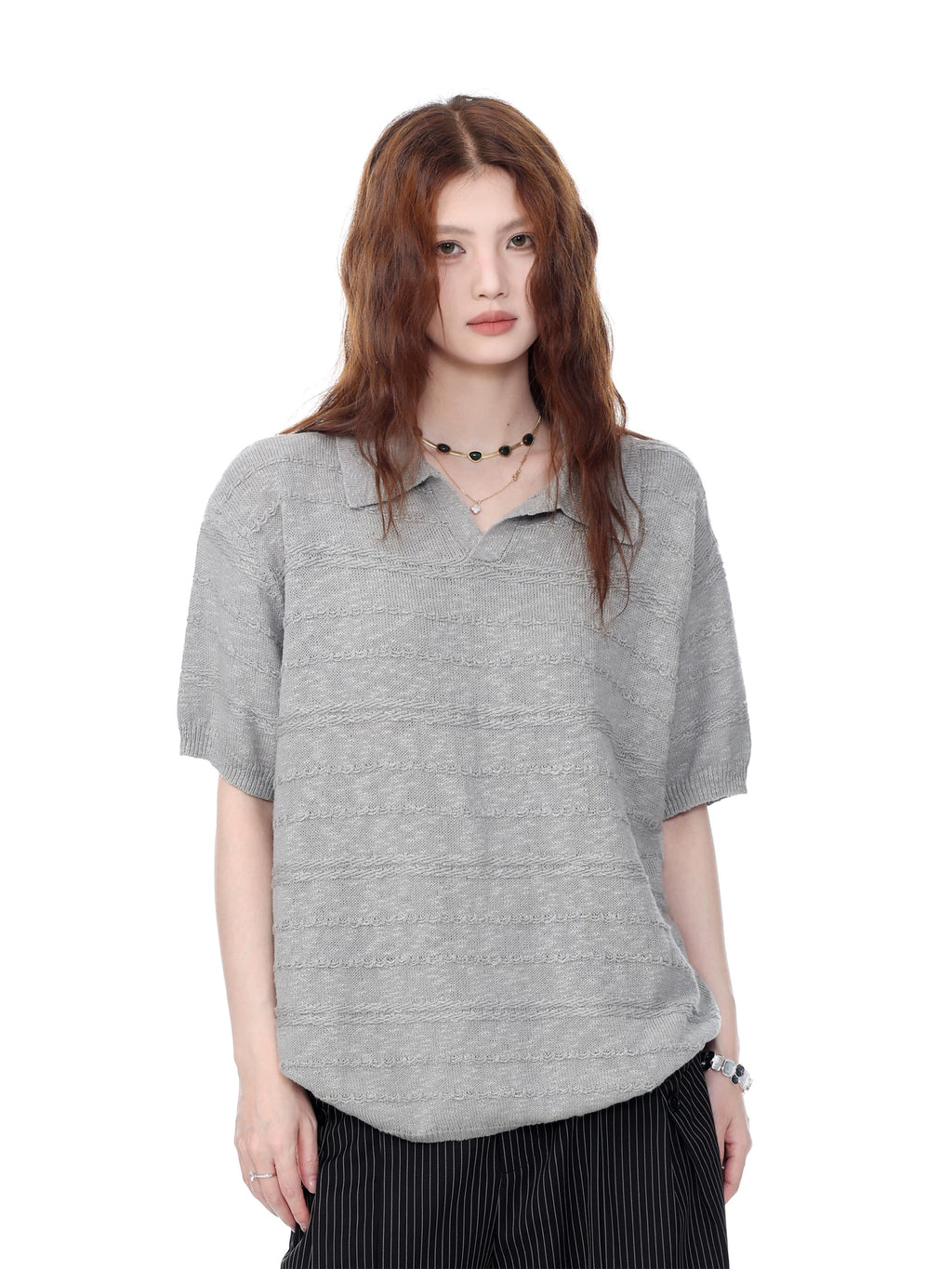 Seagull Collar Knit Polo Shirt – Relaxed Old Money Aesthetic