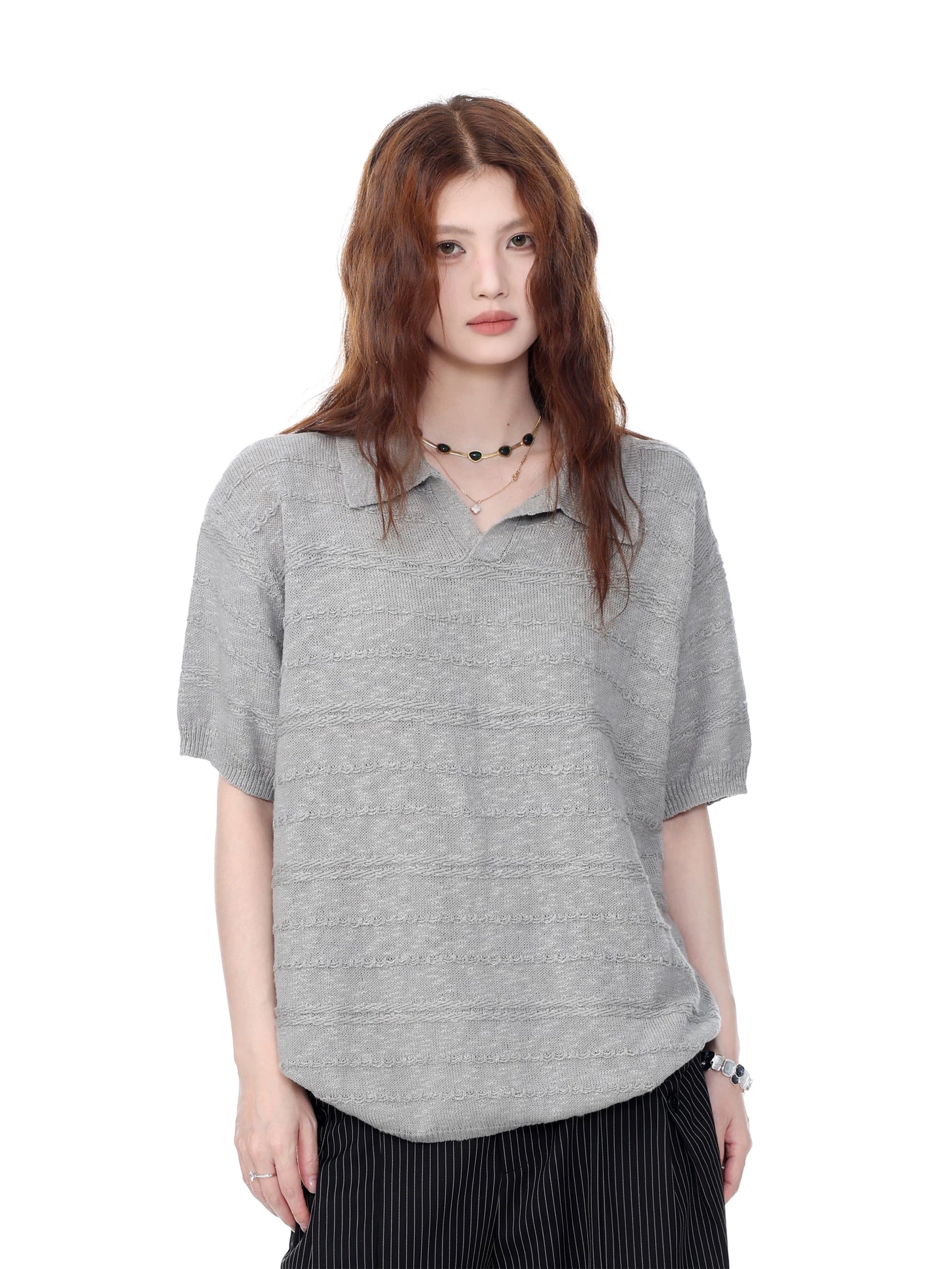 Seagull Collar Knit Polo Shirt – Relaxed Old Money Aesthetic