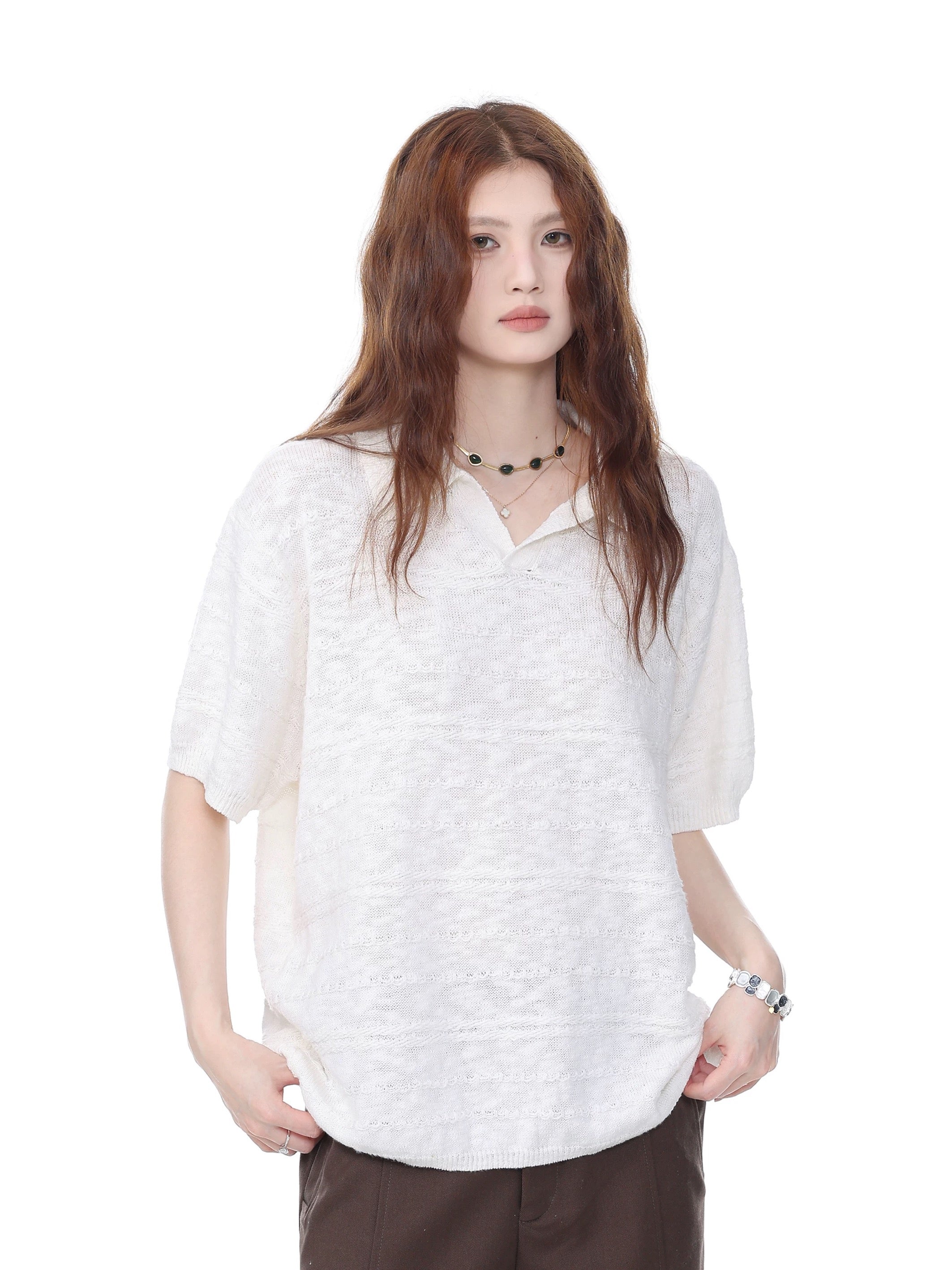 Seagull Collar Knit Polo Shirt – Relaxed Old Money Aesthetic