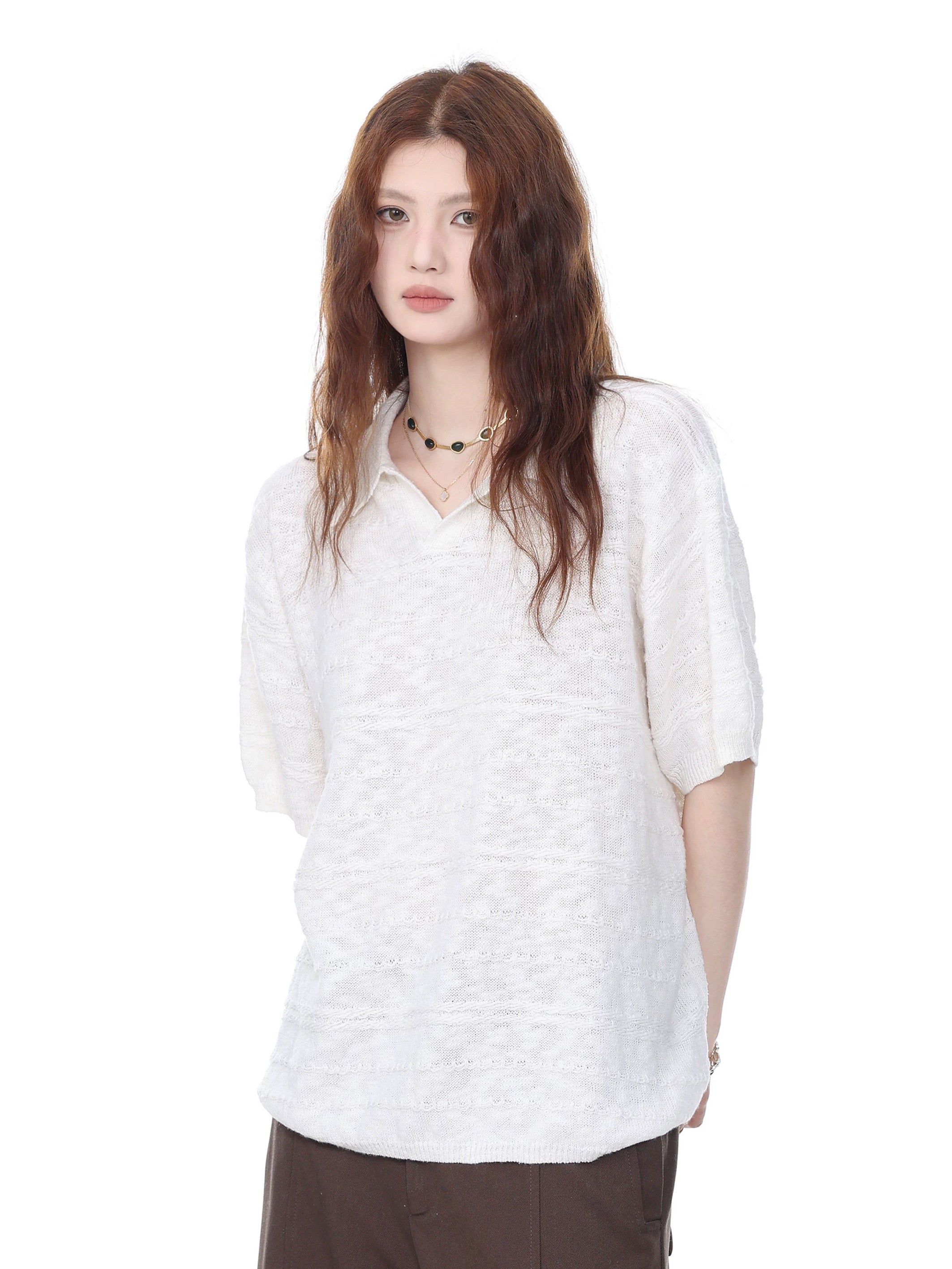 Seagull Collar Knit Polo Shirt – Relaxed Old Money Aesthetic