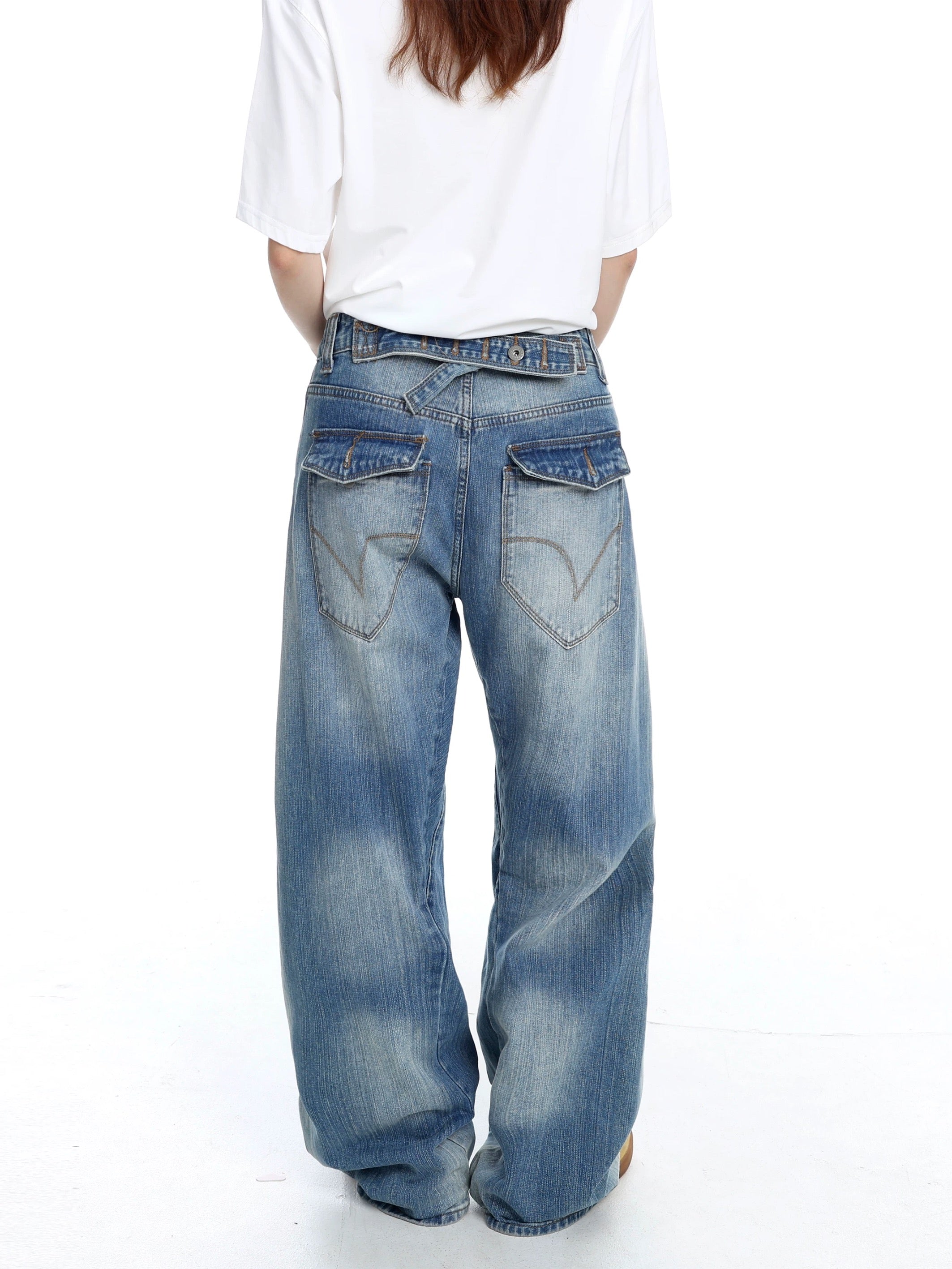 Washed Wide-Leg Baggy Jeans