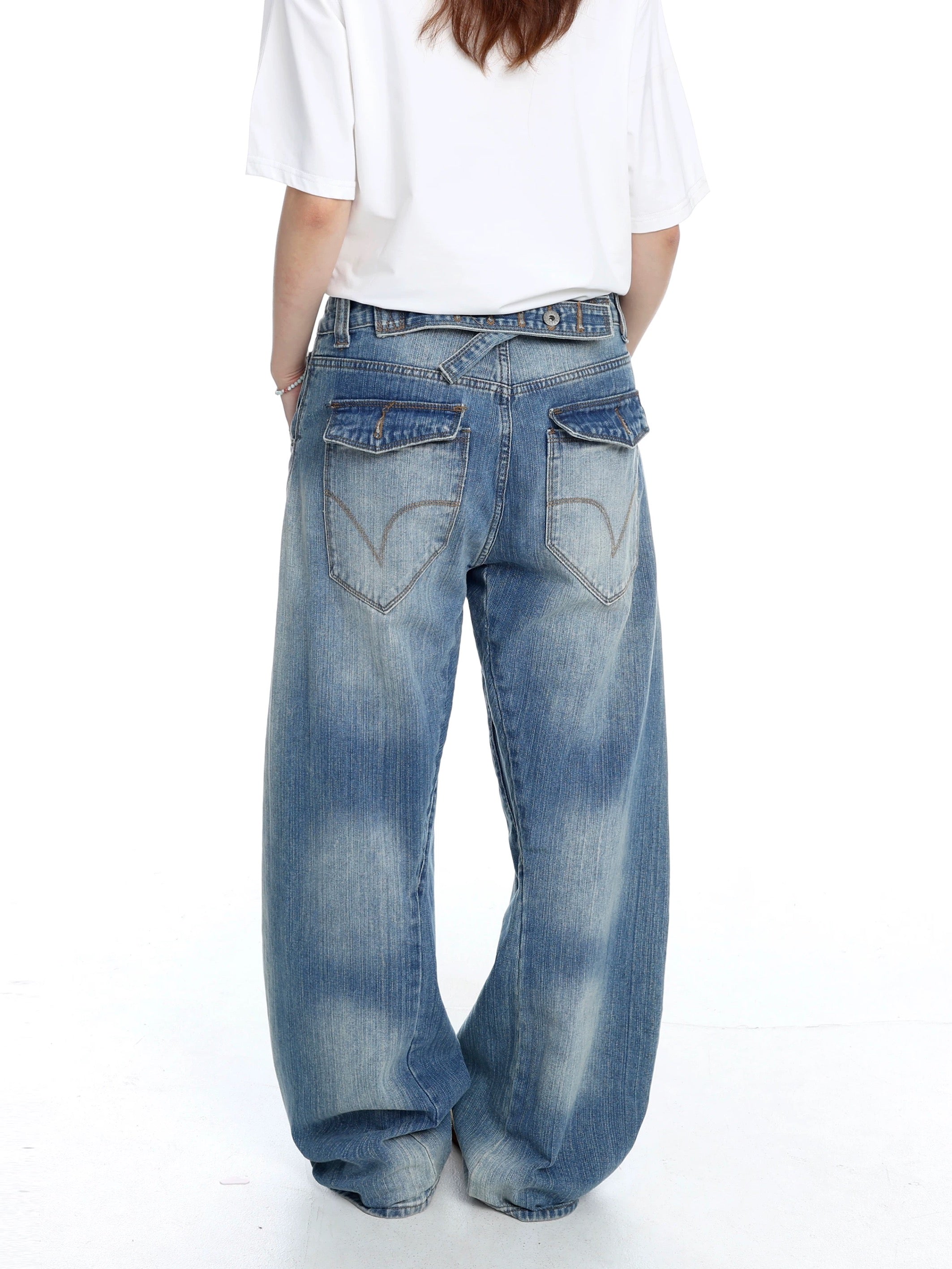 Washed Wide-Leg Baggy Jeans