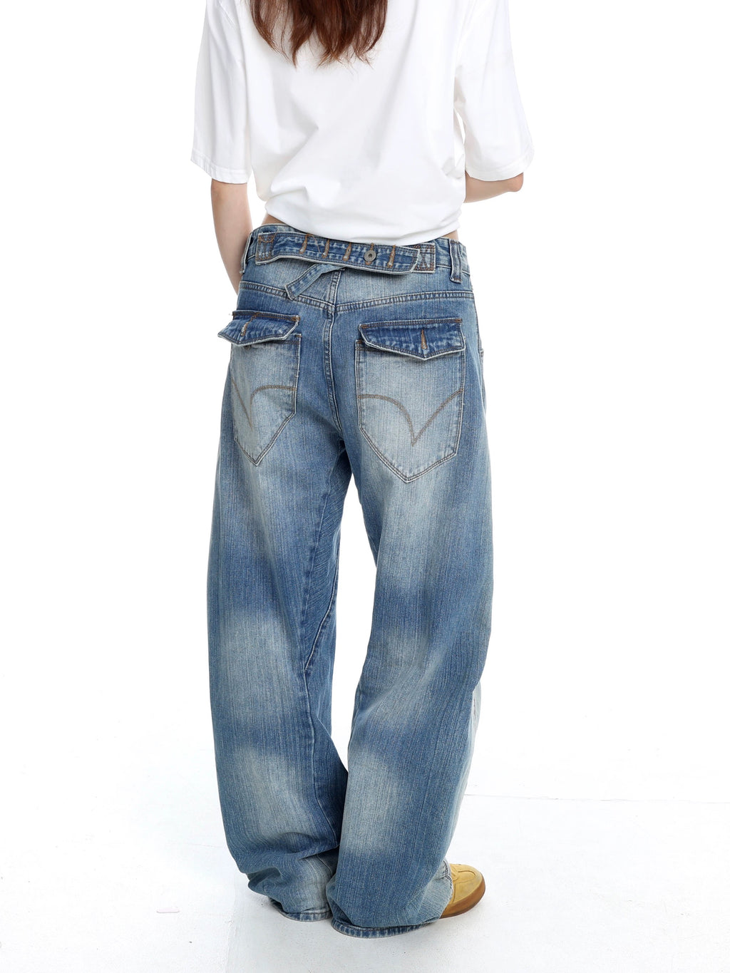 Washed Wide-Leg Baggy Jeans