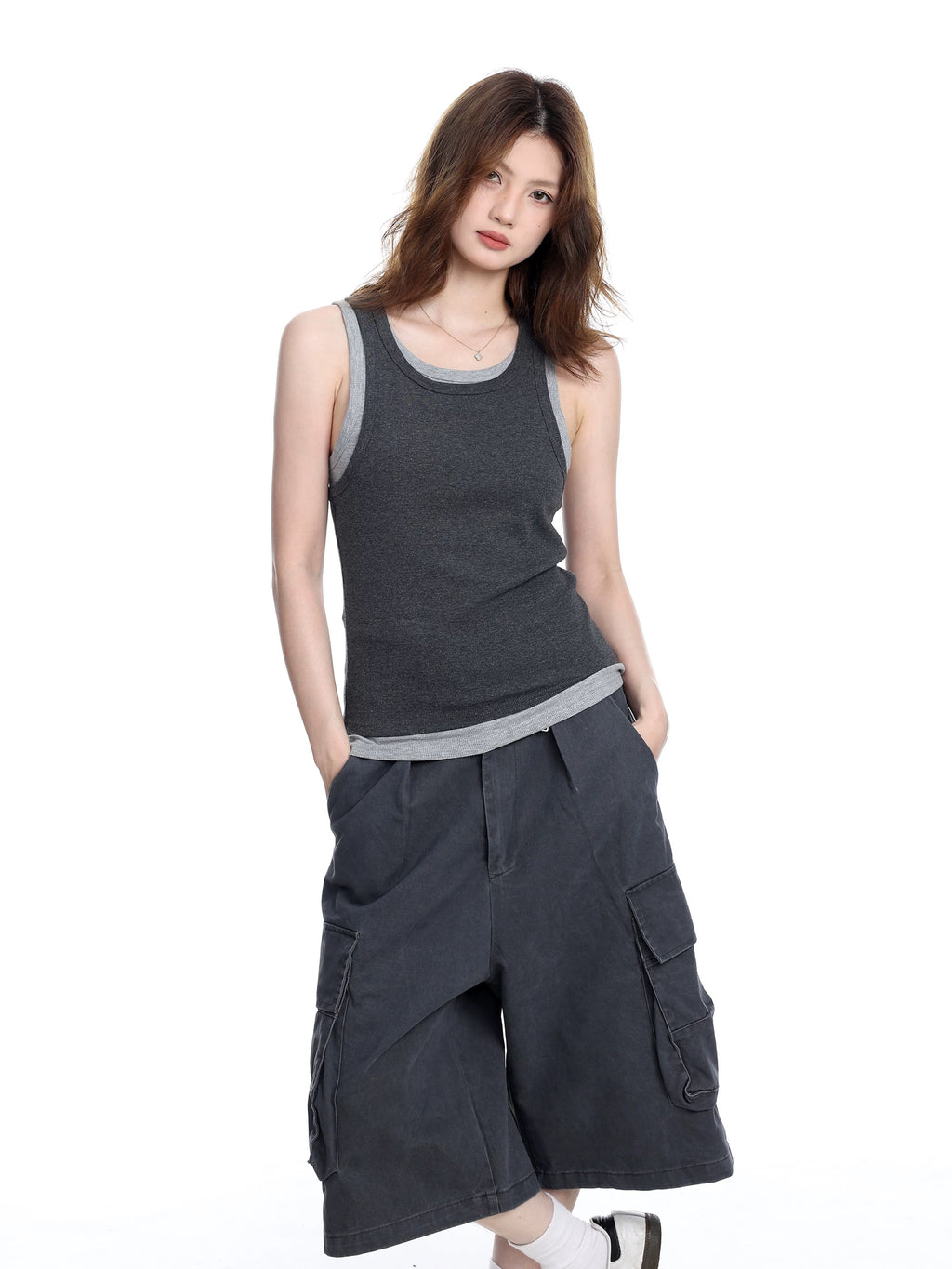 Ribbed Scoop-Neck Sleeveless Tank