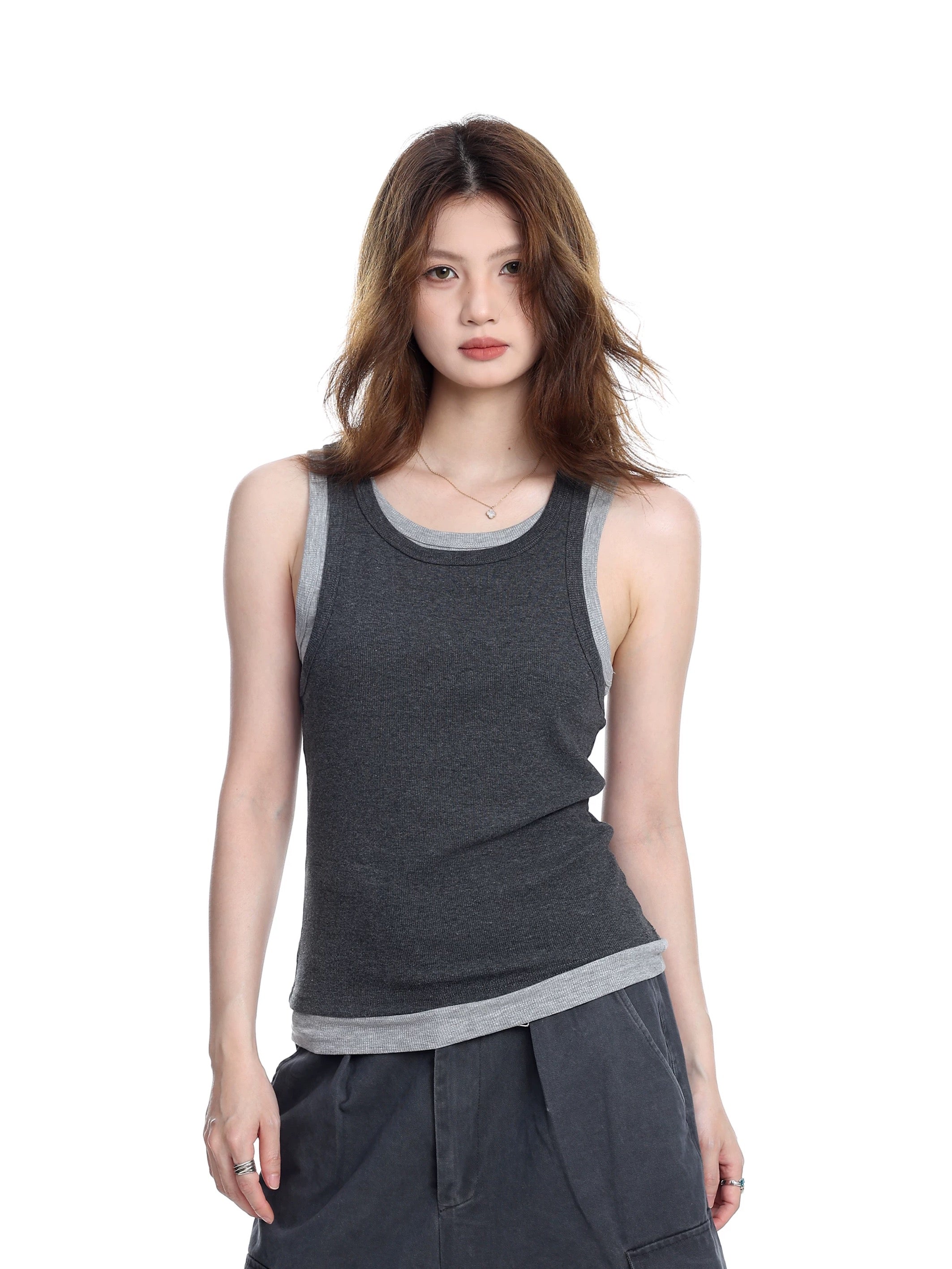 Ribbed Scoop-Neck Sleeveless Tank