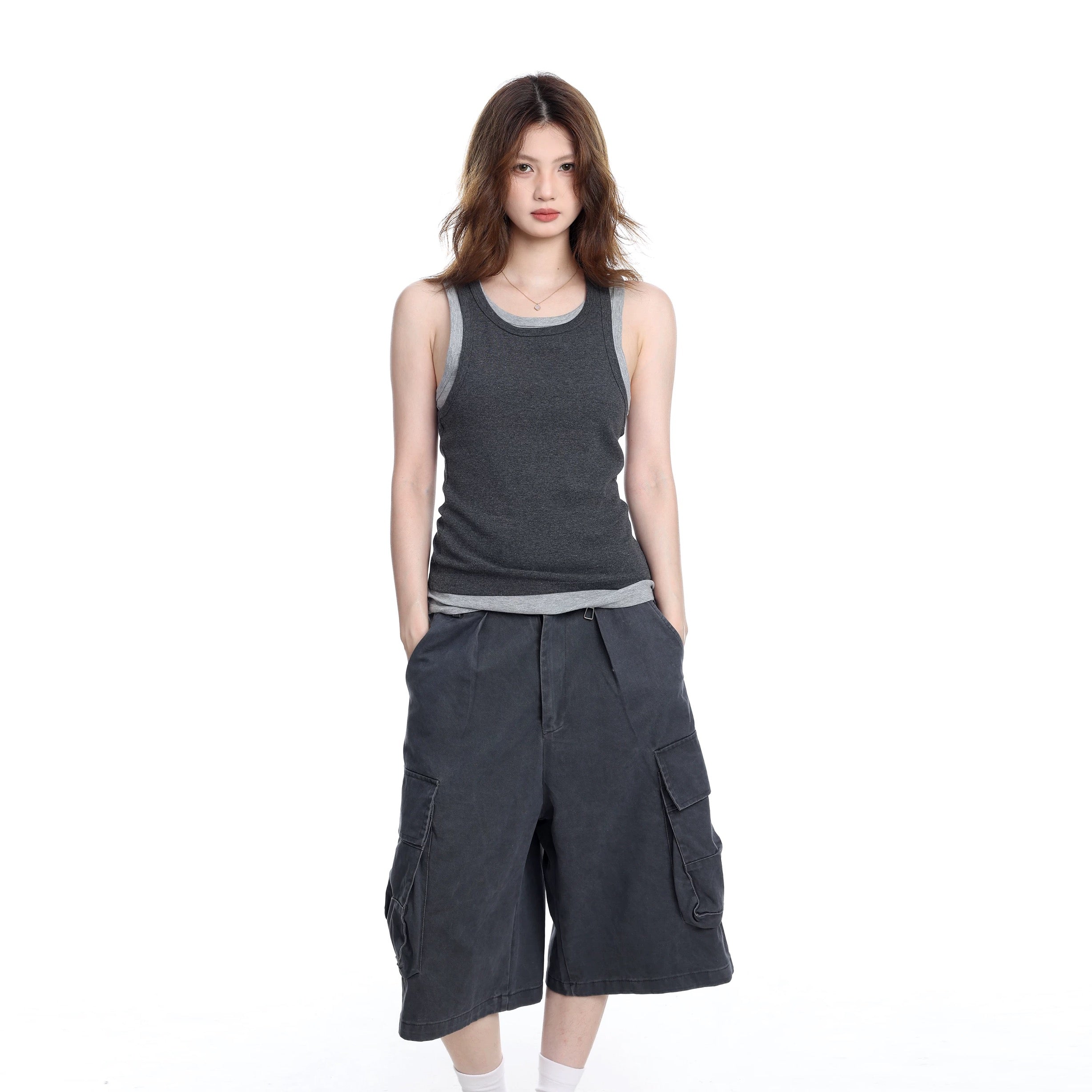 Ribbed Scoop-Neck Sleeveless Tank