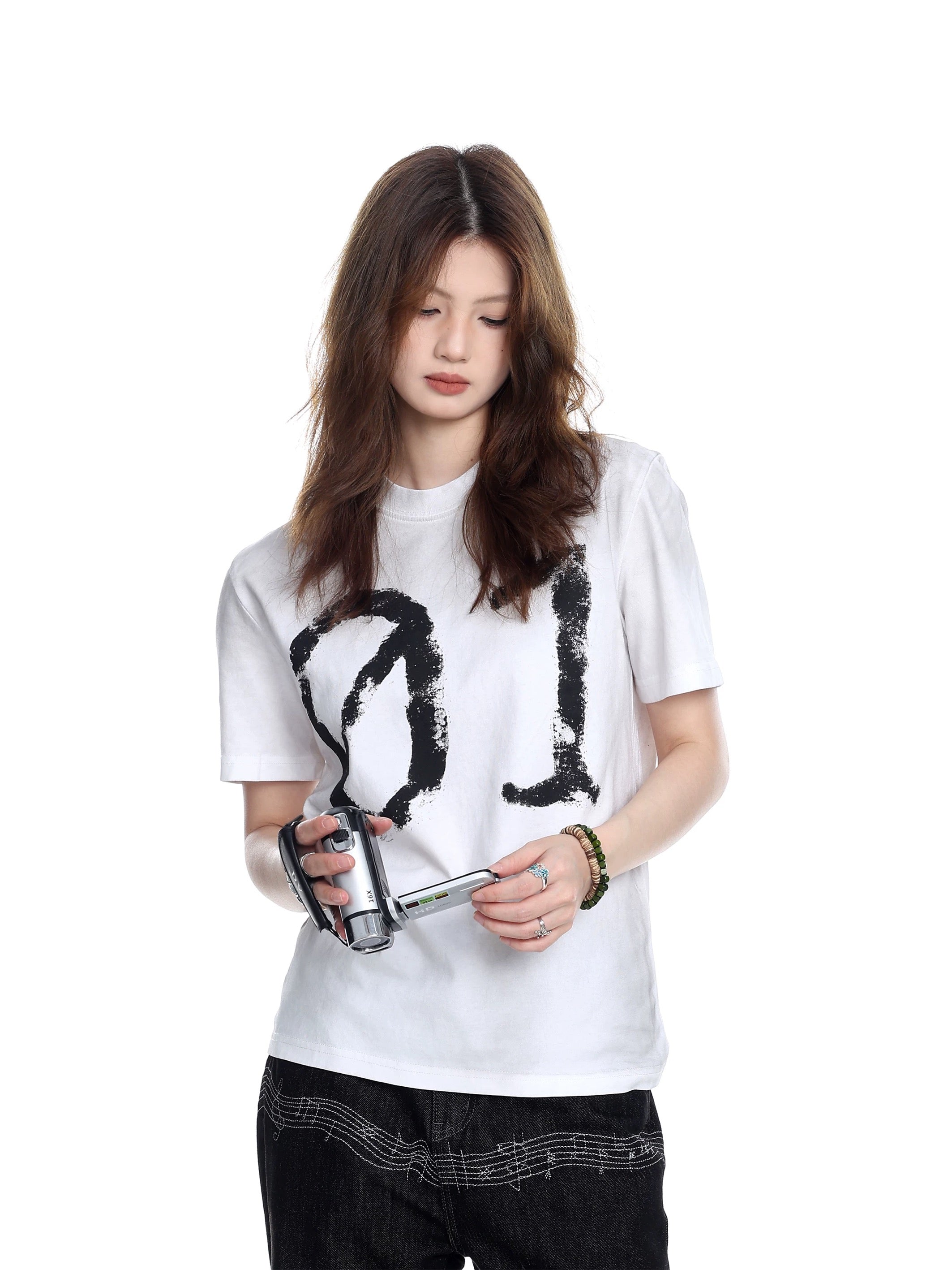 "01" Graphic Print Oversized Tee