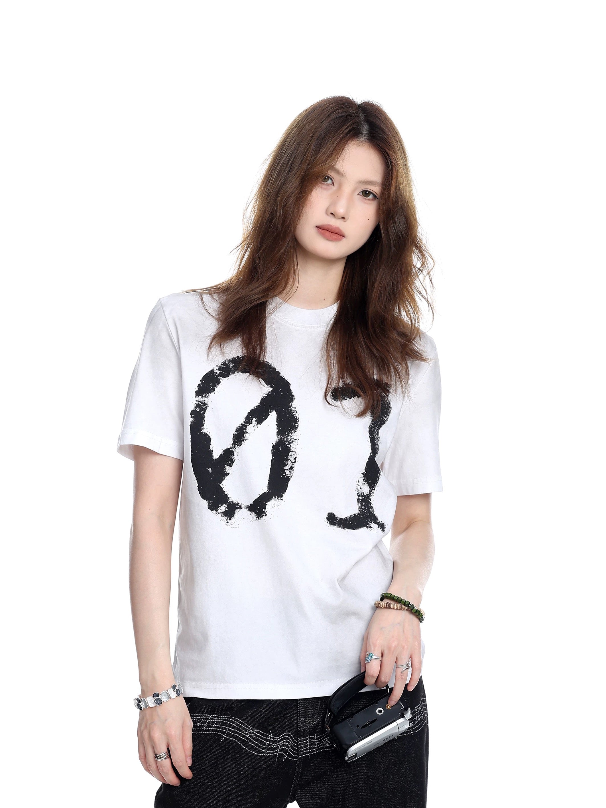 "01" Graphic Print Oversized Tee