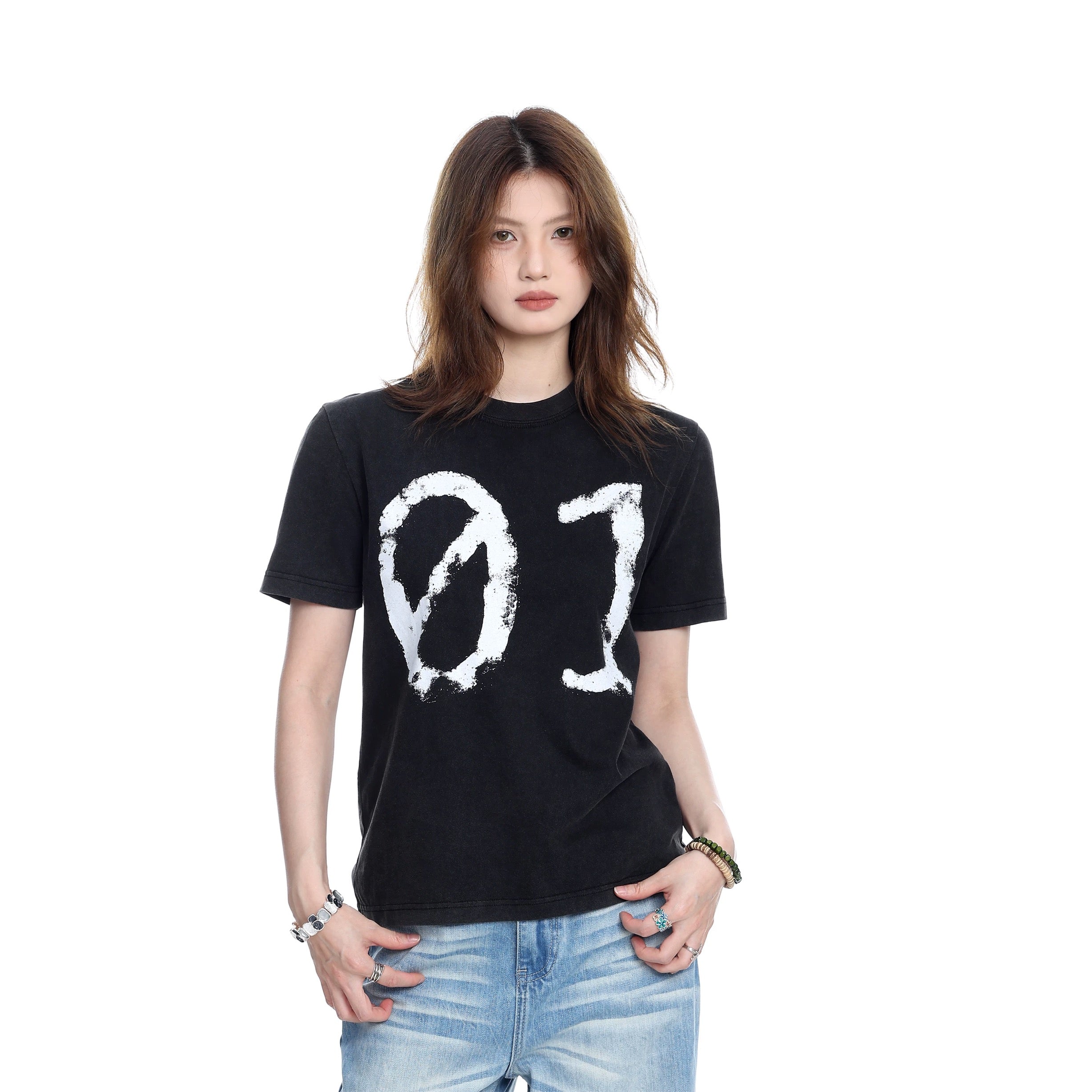 "01" Graphic Print Oversized Tee