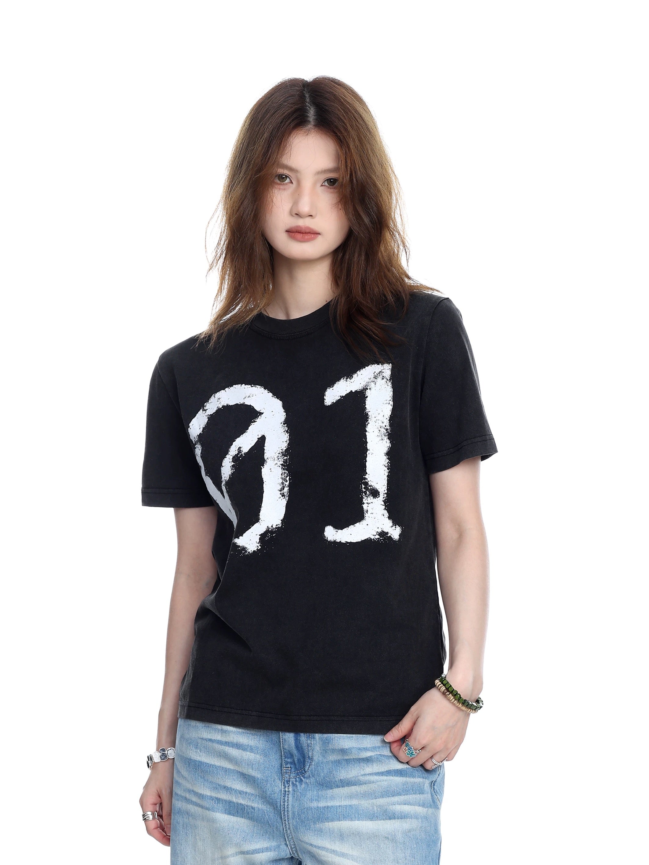 "01" Graphic Print Oversized Tee